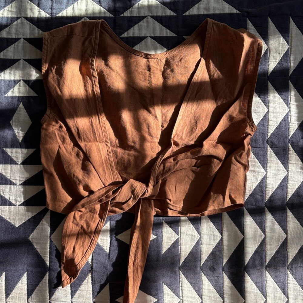 Whimsy + Row Chestnut Tie-Front Crop Top